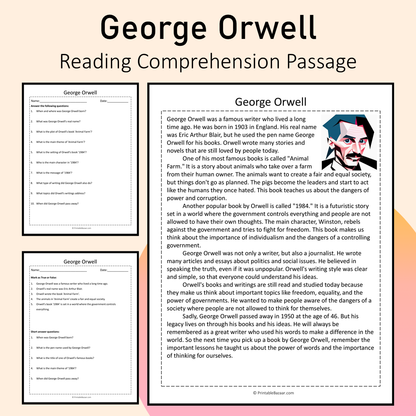 George Orwell | Reading Comprehension Passage Printable Activity