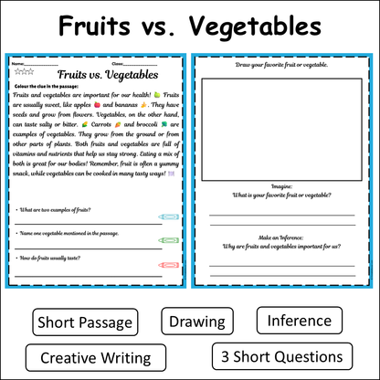 Fruits vs. Vegetables | Short Reading Comprehension Creative Worksheet