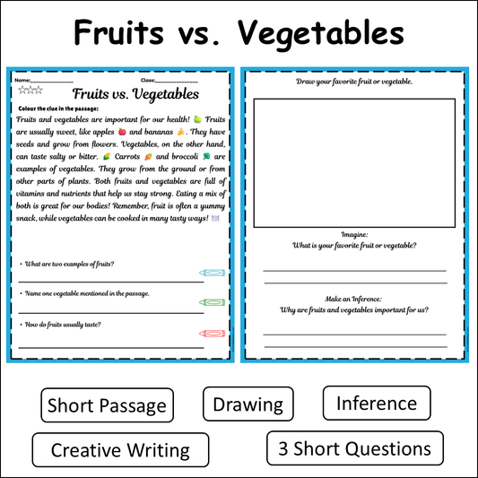 Fruits vs. Vegetables | Short Reading Comprehension Creative Worksheet