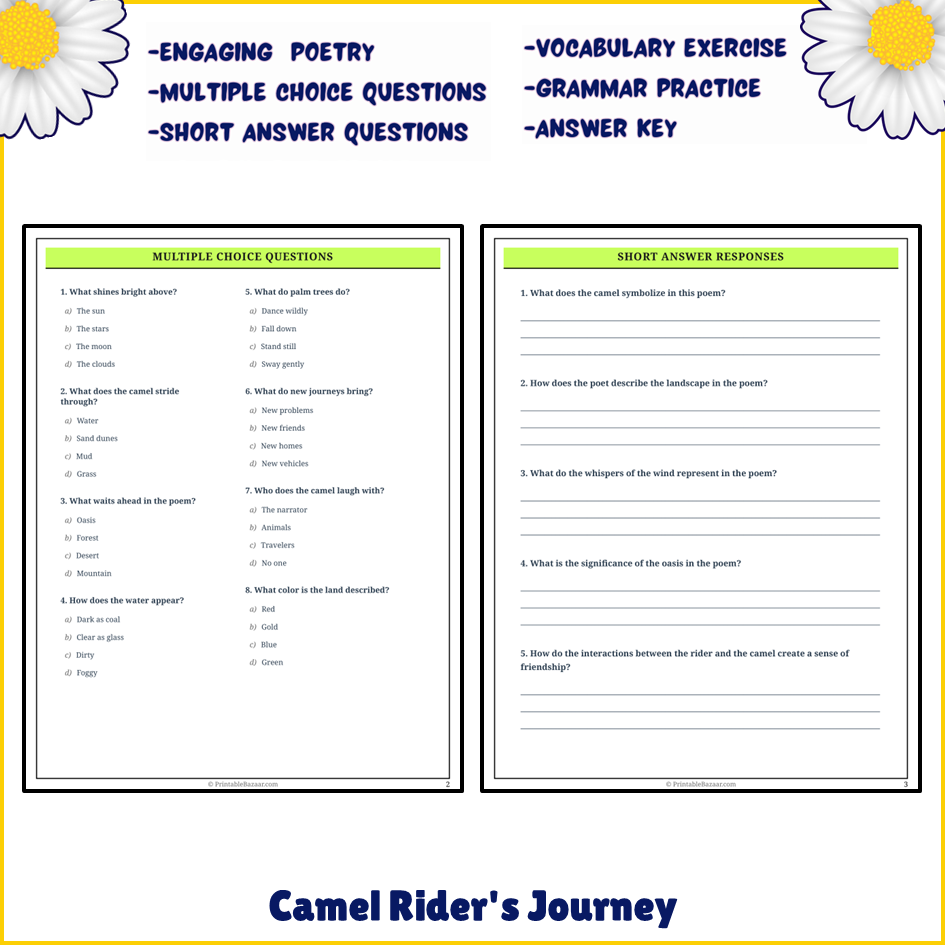 Camel Rider's Journey | Poem Grammar Worksheet Printable Activity