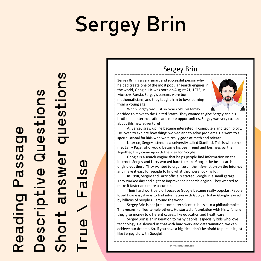 Sergey Brin | Reading Comprehension Passage Printable Activity
