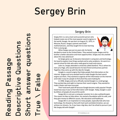Sergey Brin | Reading Comprehension Passage Printable Activity