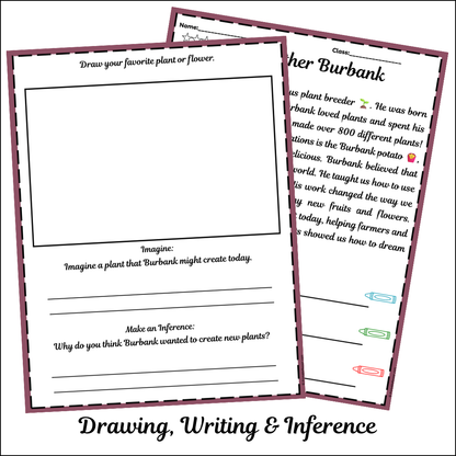 Luther Burbank | Short Reading Comprehension Creative Worksheet