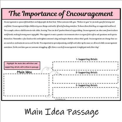 The Importance of Encouragement | Main Idea and Supporting Details Reading Passage and Questions