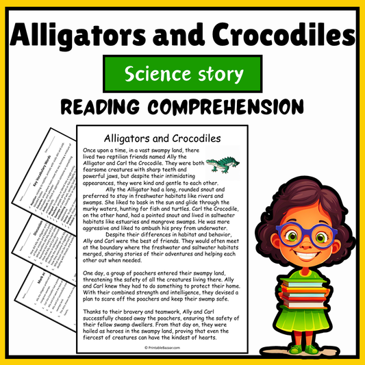Alligators and Crocodiles | Science Story Reading Comprehension Activity