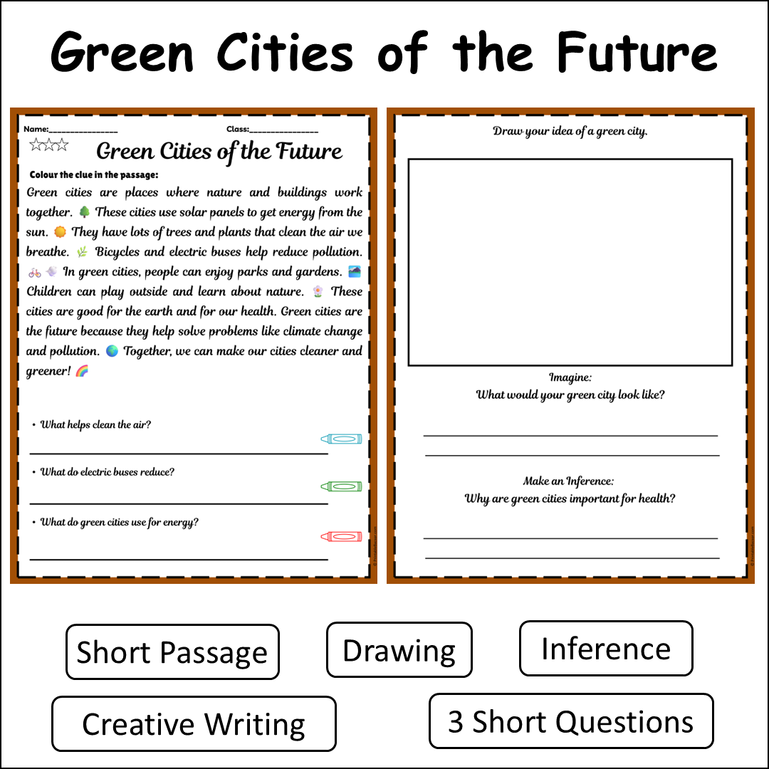 Green Cities of the Future | Short Reading Comprehension Creative Worksheet