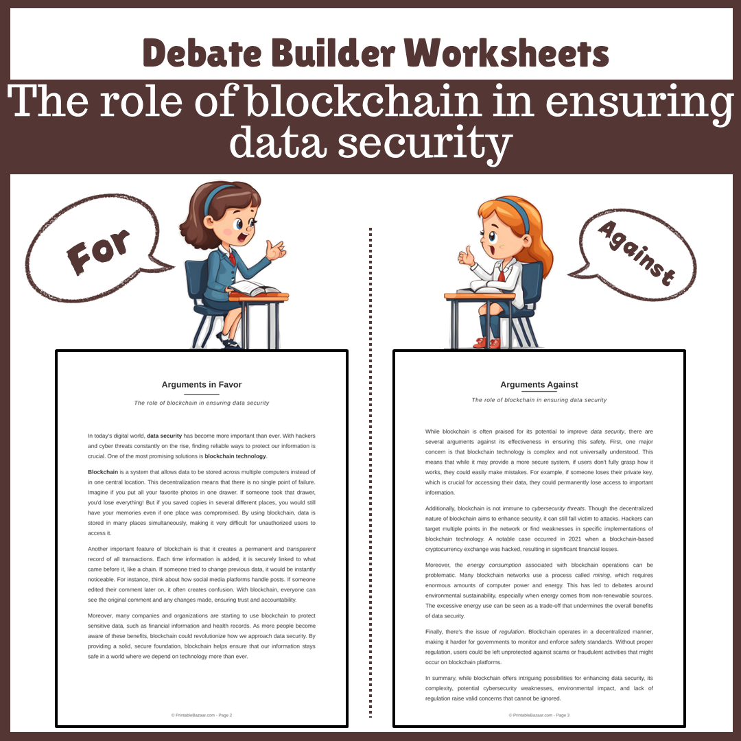 The role of blockchain in ensuring data security | Favour and Against Worksheet Printable Activity