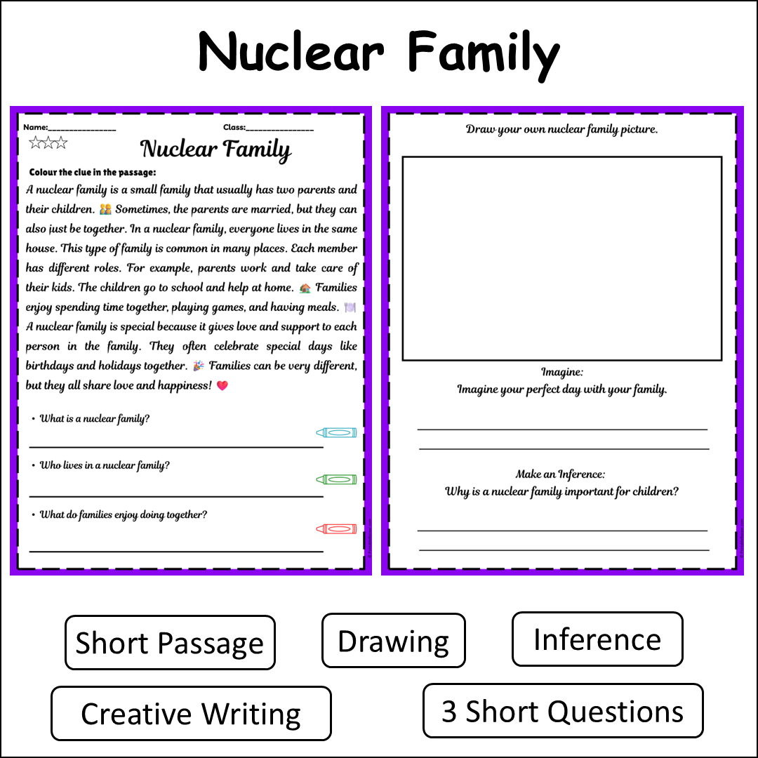 Nuclear Family | Short Reading Comprehension Creative Worksheet