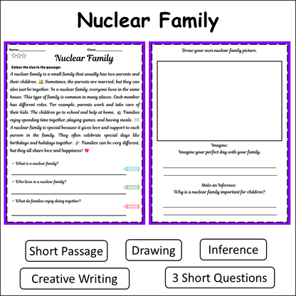 Nuclear Family | Short Reading Comprehension Creative Worksheet