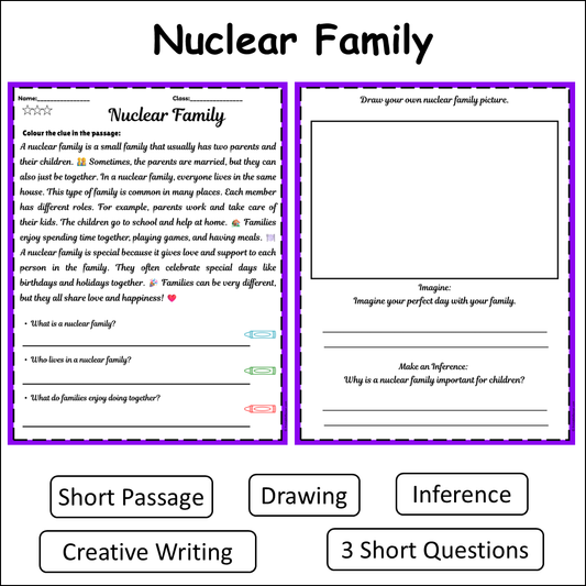 Nuclear Family | Short Reading Comprehension Creative Worksheet