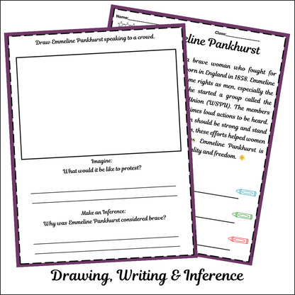 Emmeline Pankhurst | Short Reading Comprehension Creative Worksheet