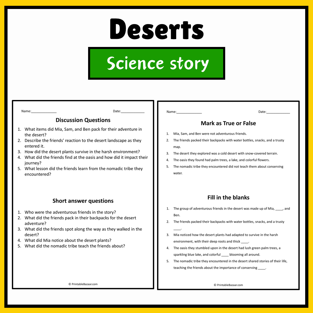 Deserts | Science Story Reading Comprehension Activity