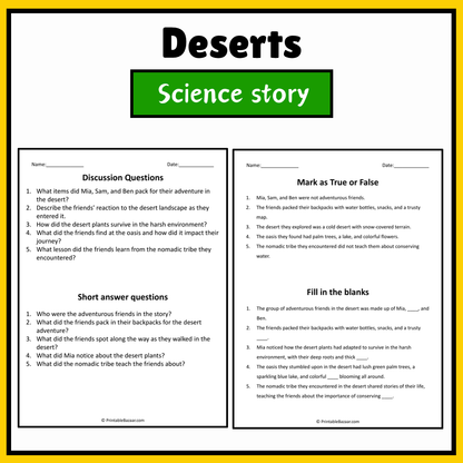 Deserts | Science Story Reading Comprehension Activity