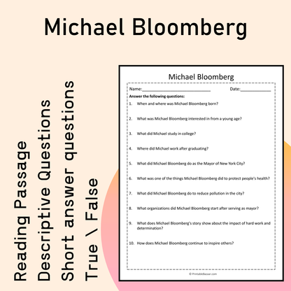Michael Bloomberg | Reading Comprehension Passage Printable Activity