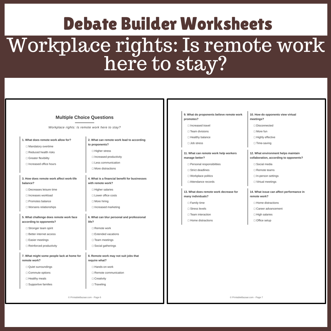 Workplace rights: Is remote work here to stay? | Favour and Against Worksheet Printable Activity