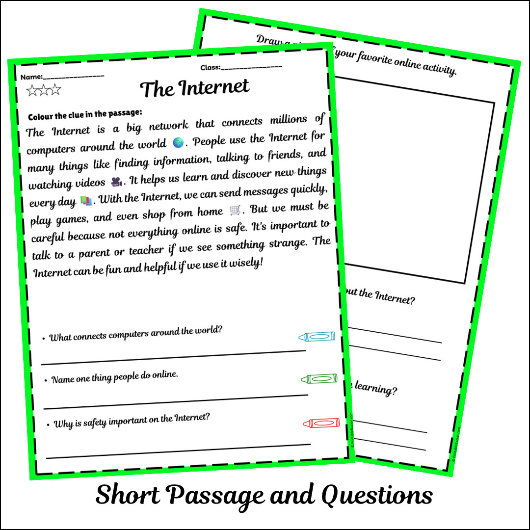 The Internet | Short Reading Comprehension Creative Worksheet