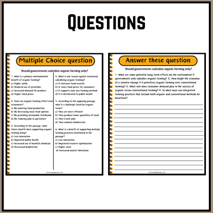 Should governments subsidize organic farming only? | Debate Case Study Worksheet