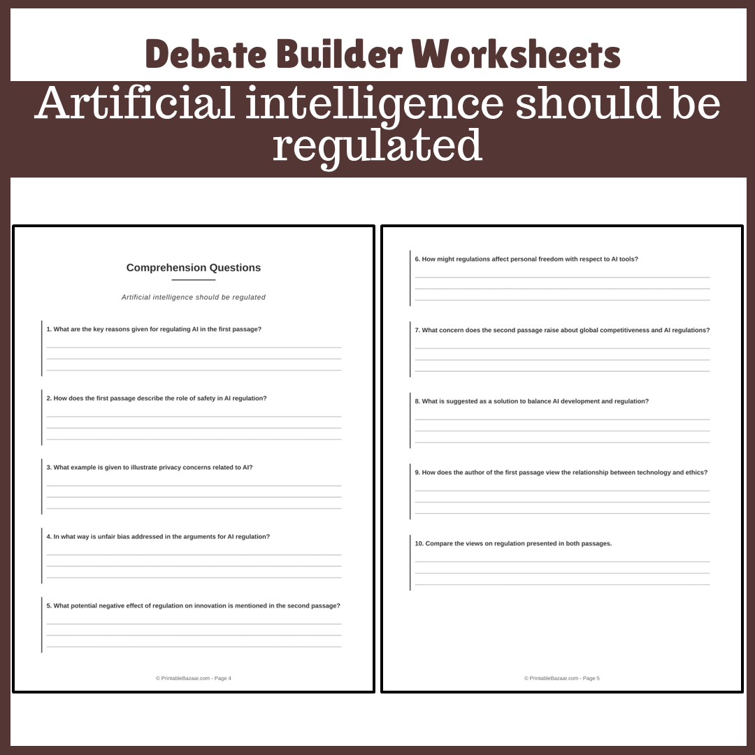 Artificial intelligence should be regulated | Favour and Against Worksheet Printable Activity