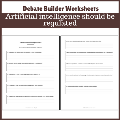 Artificial intelligence should be regulated | Favour and Against Worksheet Printable Activity