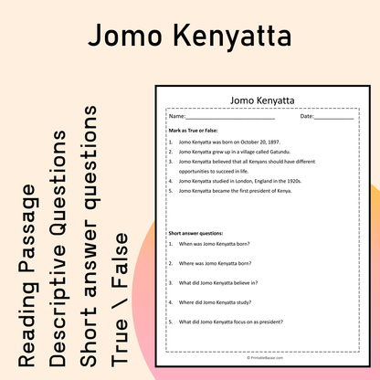 Jomo Kenyatta | Reading Comprehension Passage Printable Activity