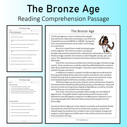 The Bronze Age | Reading Comprehension Passage Printable Worksheet