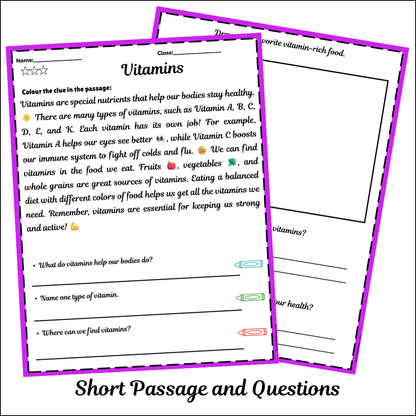 Vitamins | Short Reading Comprehension Creative Worksheet