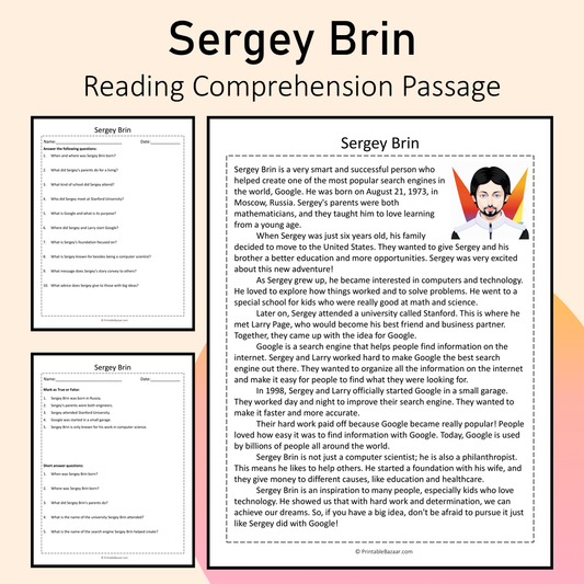 Sergey Brin | Reading Comprehension Passage Printable Activity