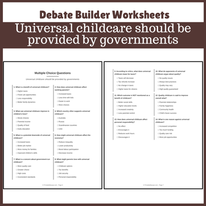 Universal childcare should be provided by governments | Favour and Against Worksheet Printable Activity