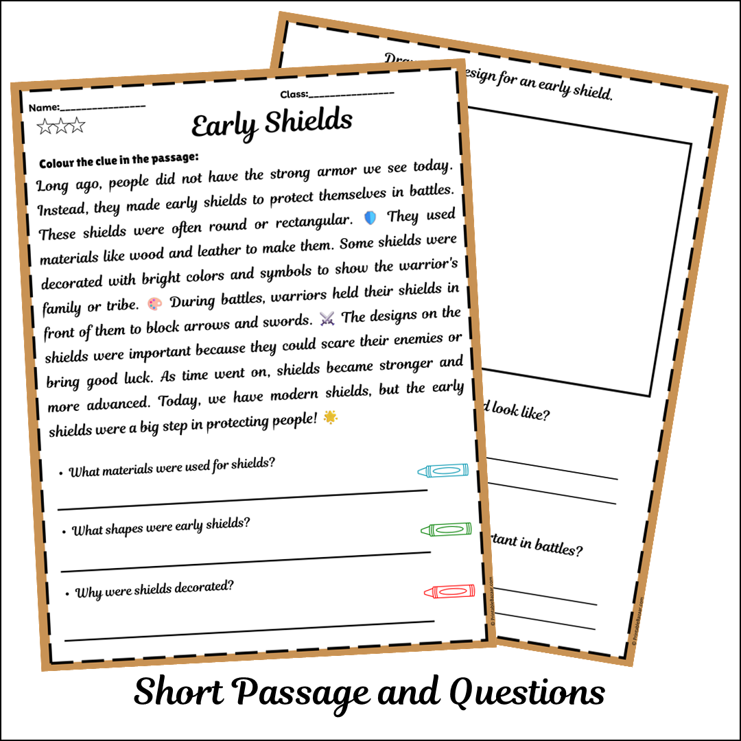Early Shields | Short Reading Comprehension Creative Worksheet