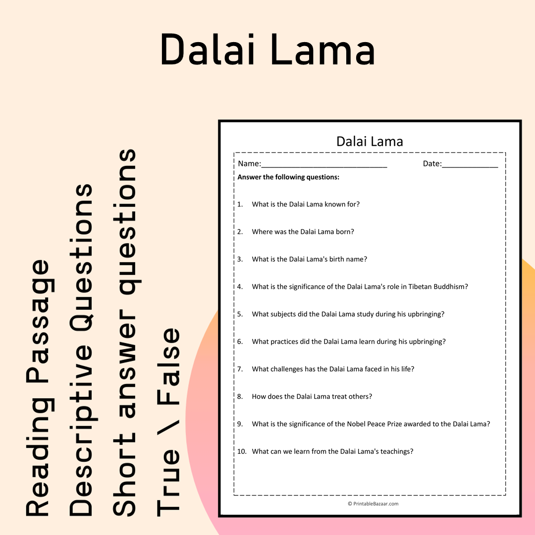Dalai Lama | Reading Comprehension Passage Printable Activity