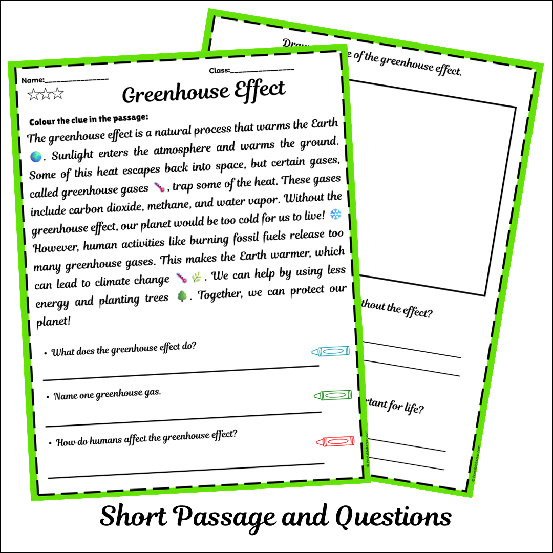 Greenhouse Effect | Short Reading Comprehension Creative Worksheet