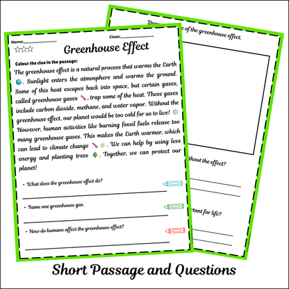 Greenhouse Effect | Short Reading Comprehension Creative Worksheet