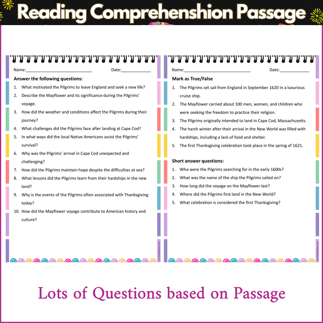 Voyage on the Mayflower | Reading Comprehension Passage and Questions