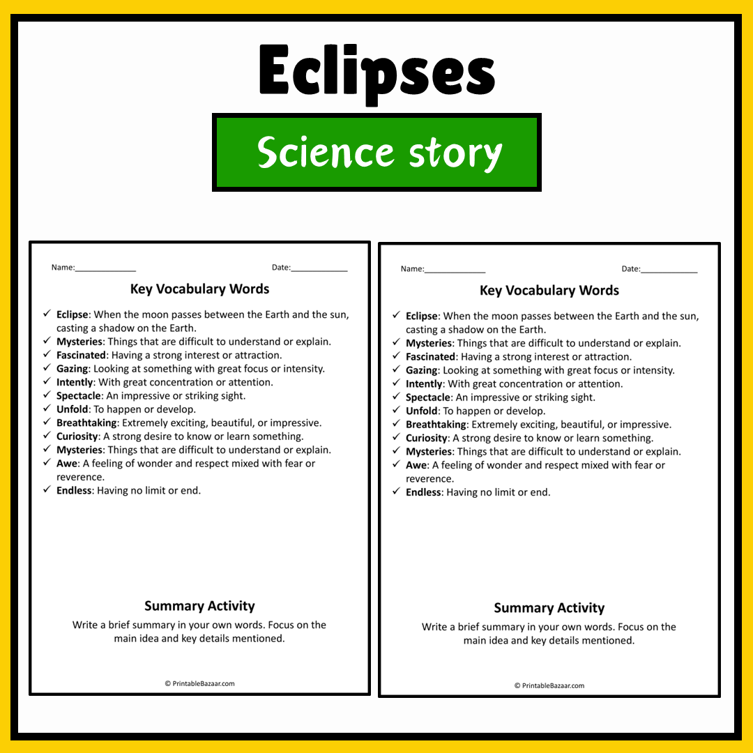 Eclipses | Science Story Reading Comprehension Activity