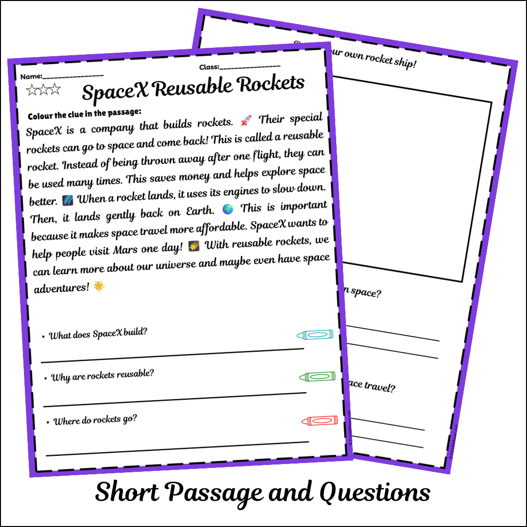 SpaceX Reusable Rockets | Short Reading Comprehension Creative Worksheet