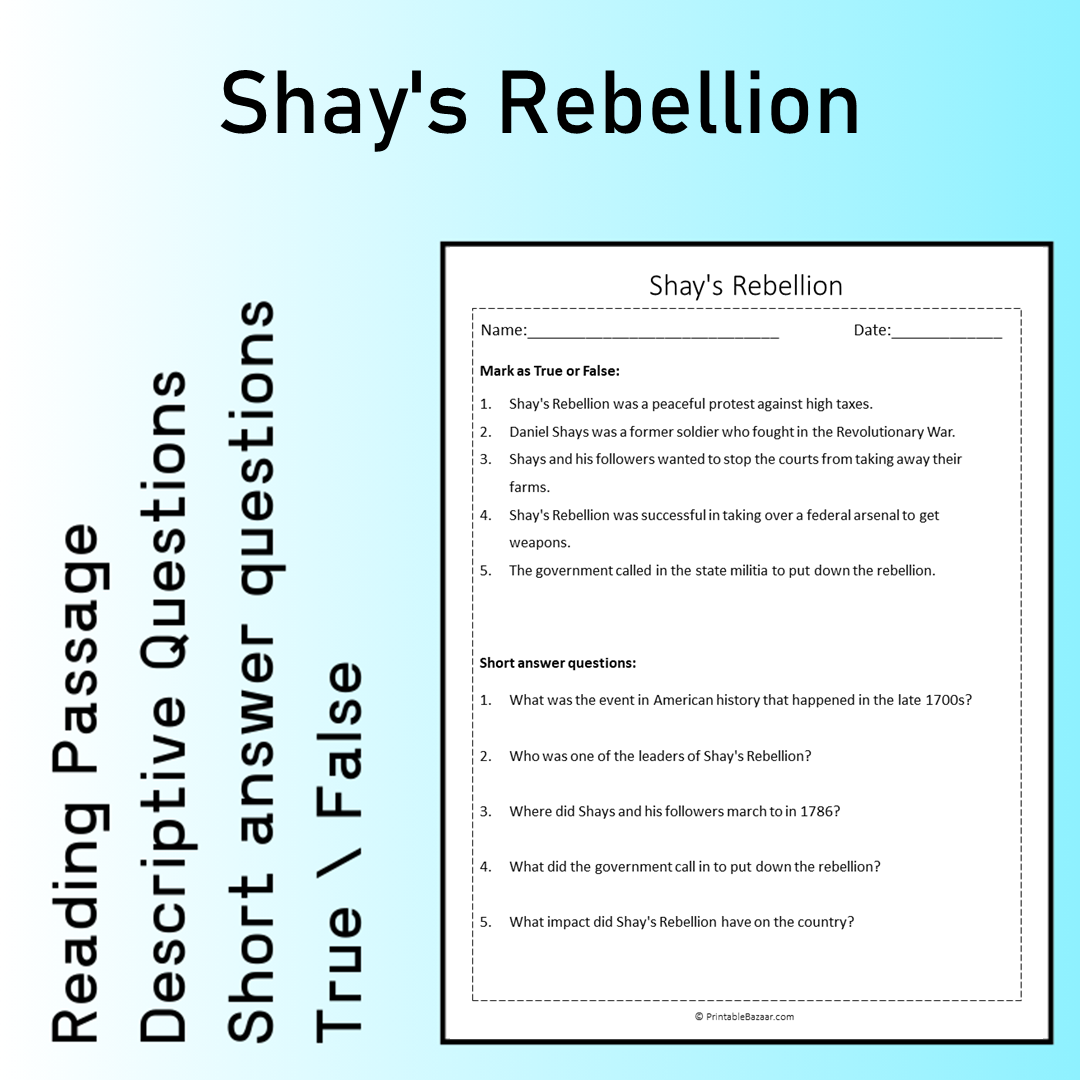 Shay's Rebellion | Reading Comprehension Passage Printable Worksheet