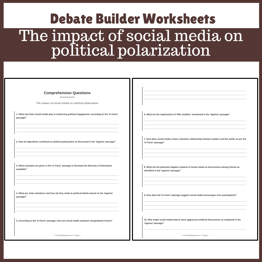 The impact of social media on political polarization | Favour and Against Worksheet Printable Activity