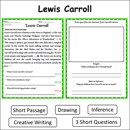 Lewis Carroll | Short Reading Comprehension Creative Worksheet