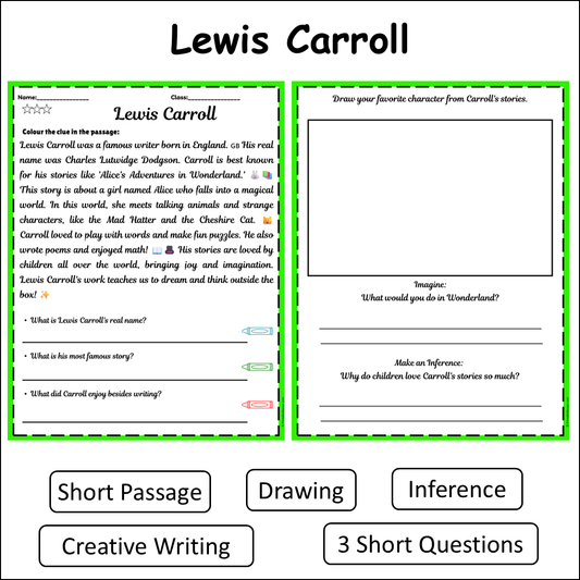 Lewis Carroll | Short Reading Comprehension Creative Worksheet