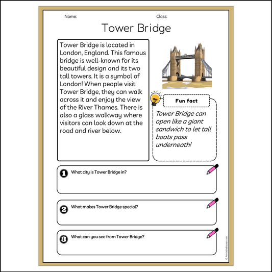 Tower Bridge | Reading Passage Comprehension Questions Writing Facts Worksheet