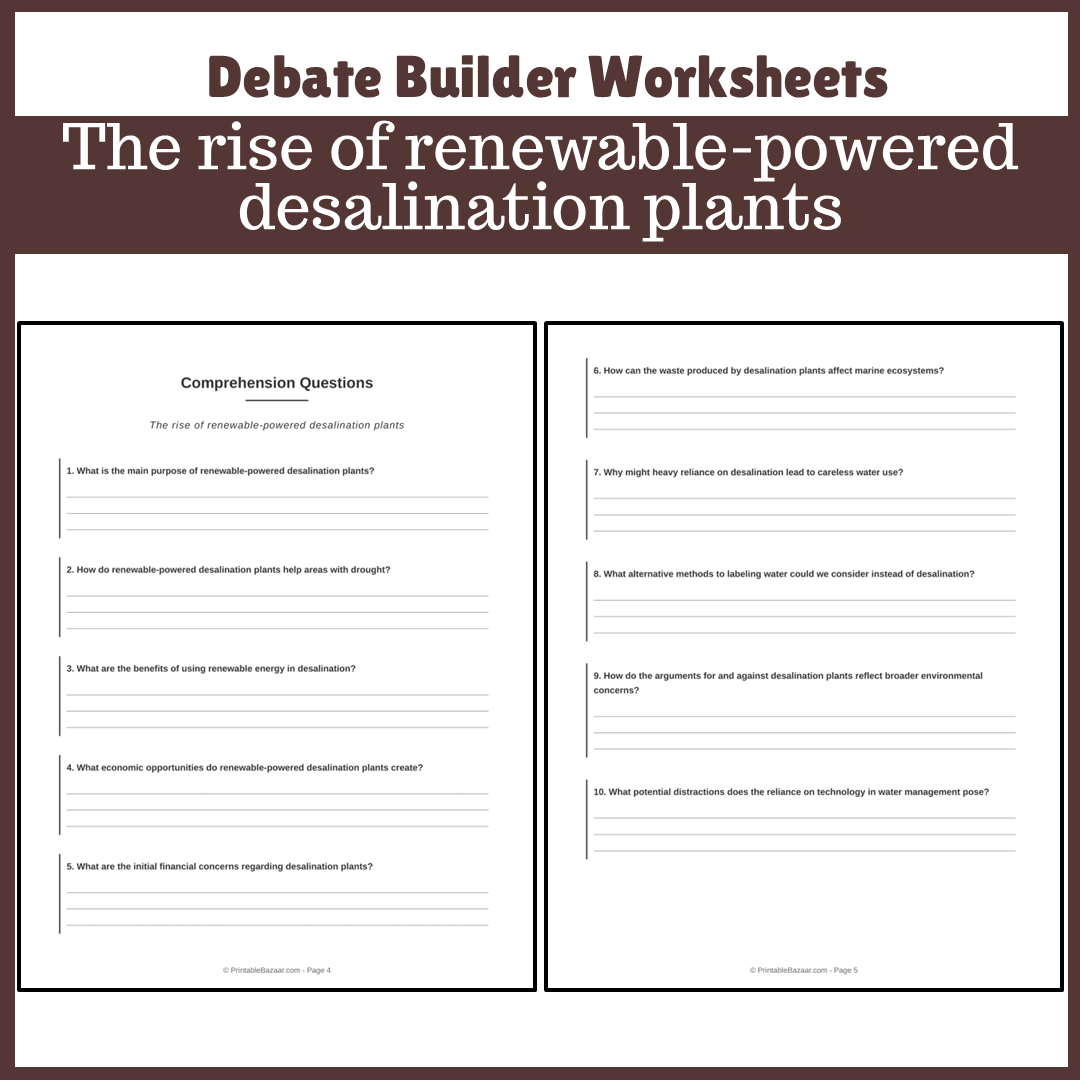 The rise of renewable-powered desalination plants | Favour and Against Worksheet Printable Activity