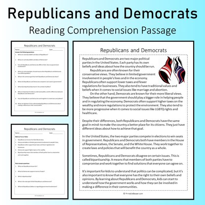 Republicans and Democrats | Reading Comprehension Passage Printable Worksheet