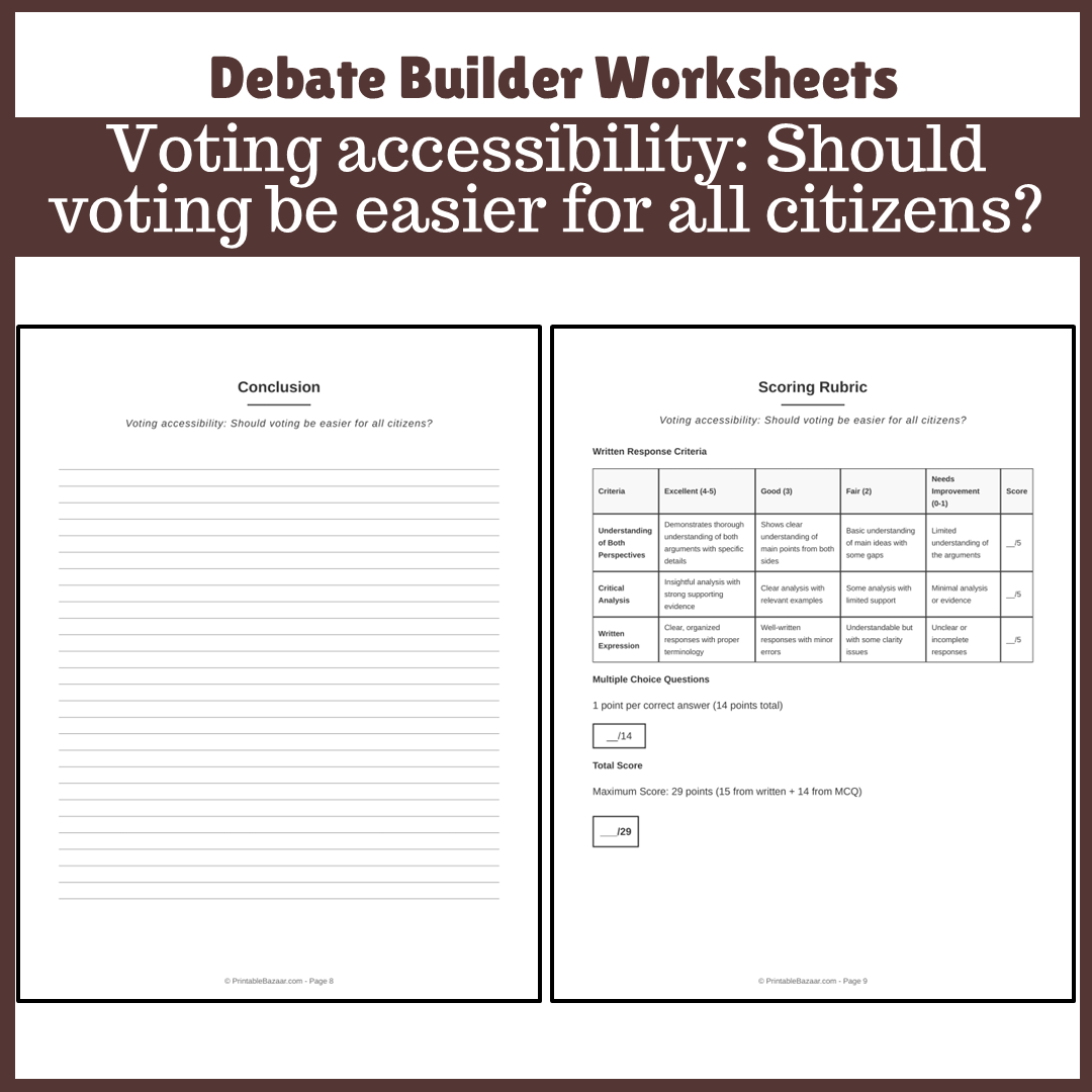 Voting accessibility: Should voting be easier for all citizens? | Favour and Against Worksheet Printable Activity