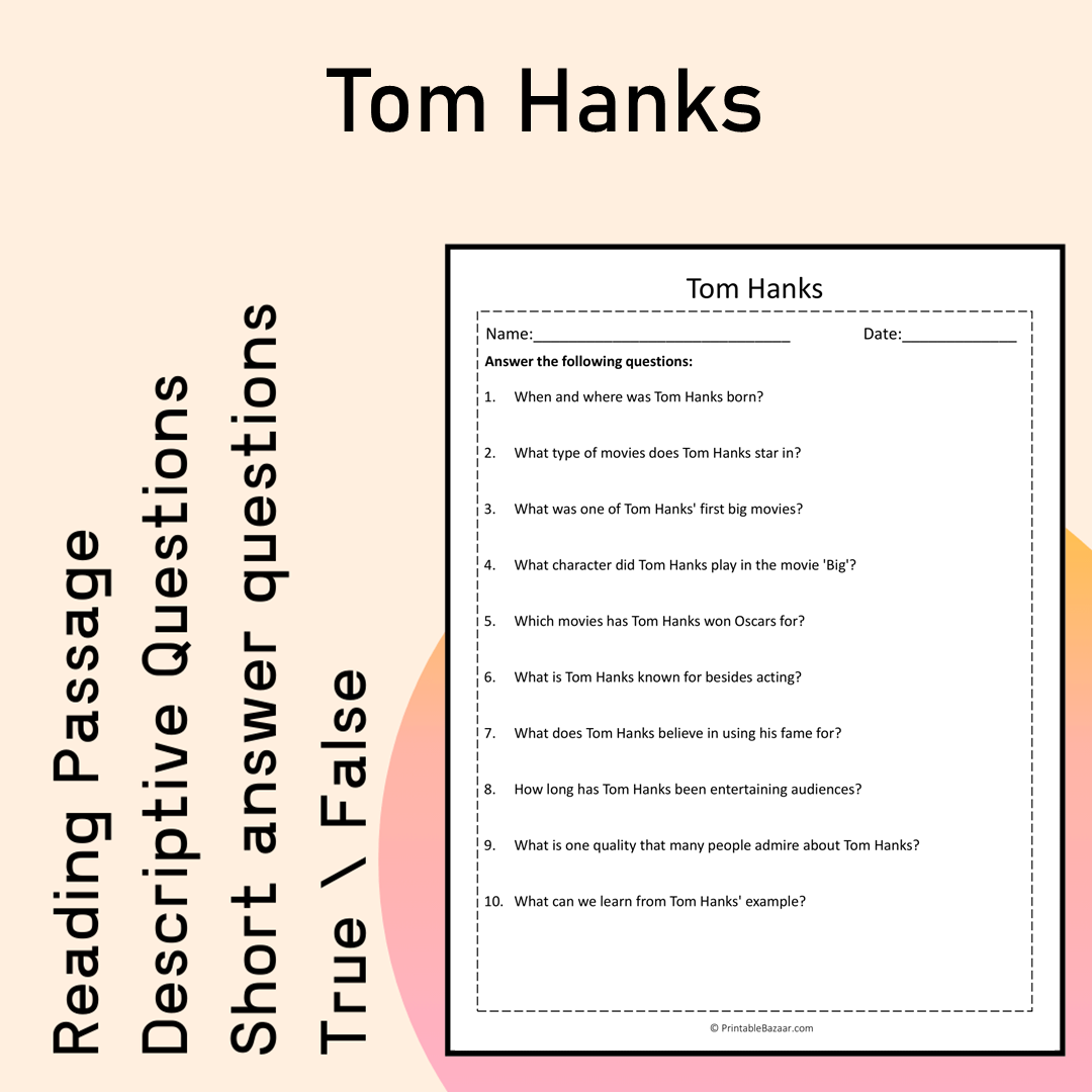 Tom Hanks | Reading Comprehension Passage Printable Activity