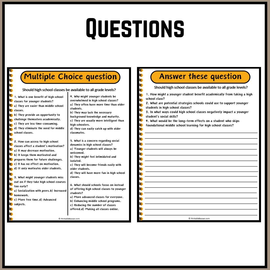 Should high school classes be available to all grade levels? | Debate Case Study Worksheet