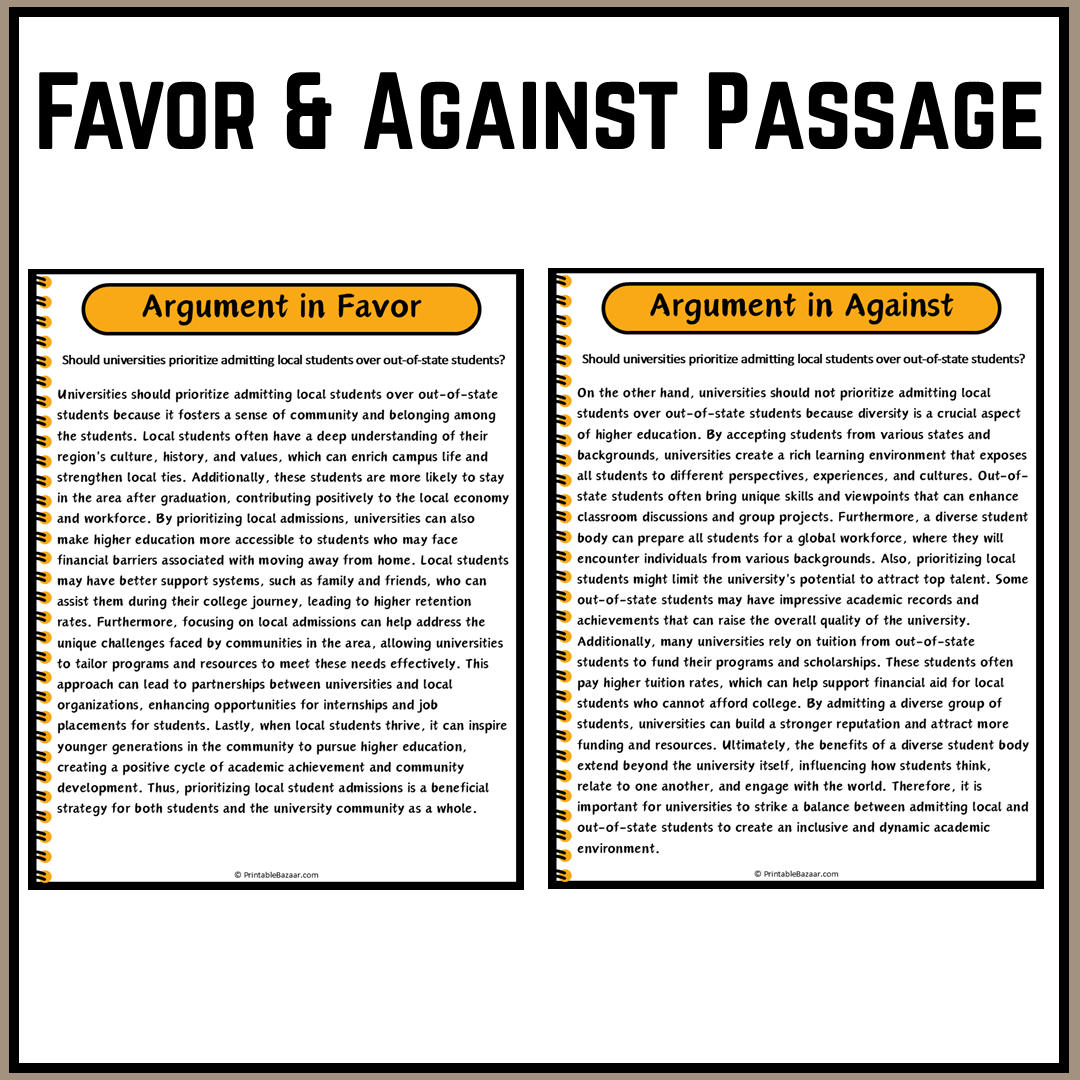 Should universities prioritize admitting local students over out-of-state students? | Debate Case Study Worksheet