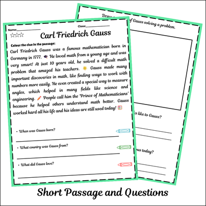 Carl Friedrich Gauss | Short Reading Comprehension Creative Worksheet