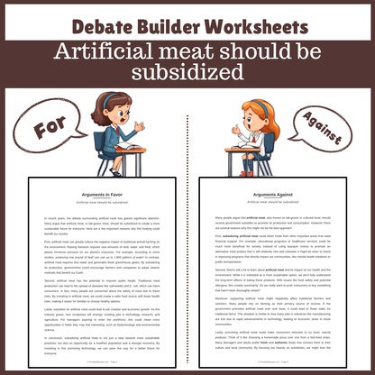 Artificial meat should be subsidized | Favour and Against Worksheet Printable Activity