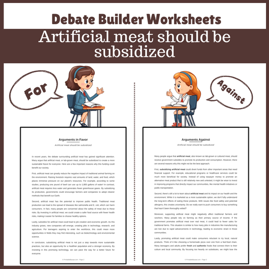 Artificial meat should be subsidized | Favour and Against Worksheet Printable Activity