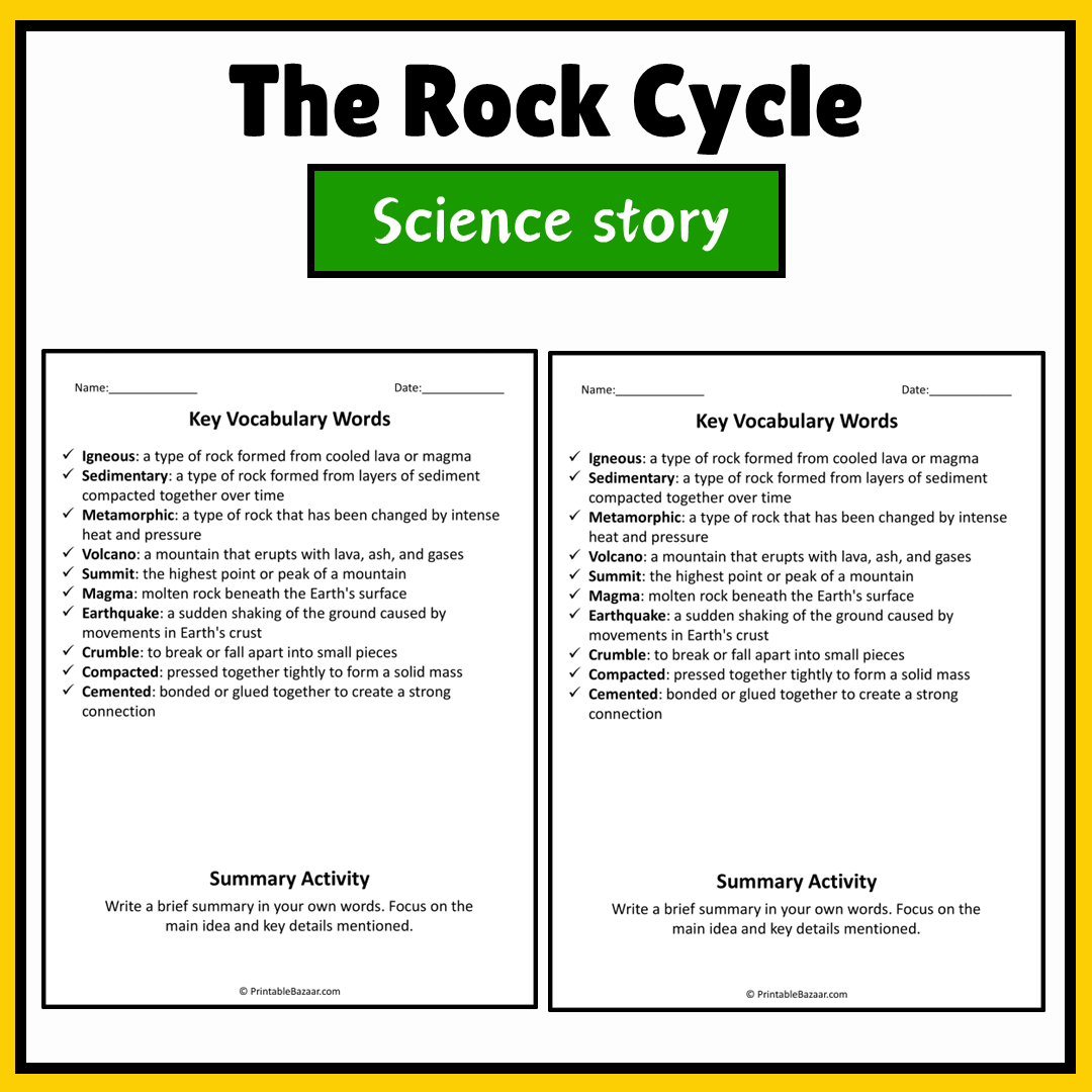 The Rock Cycle | Science Story Reading Comprehension Activity